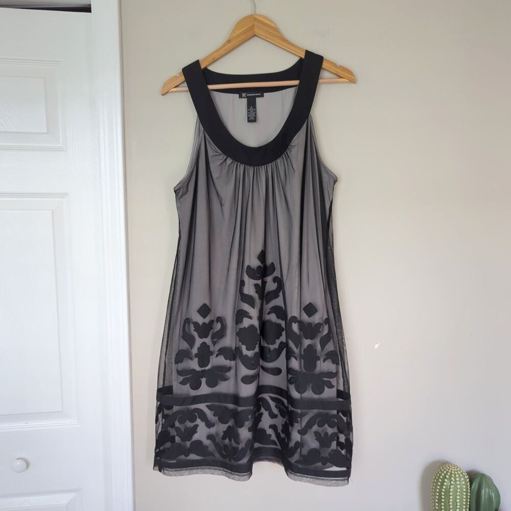 INC International Concepts Black Mesh Y2K Geometric Applique Sleeveless Dress XL